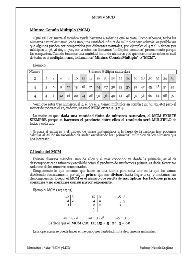 MCM y DCM | PDF | Número natural | Conceptos matemáticos