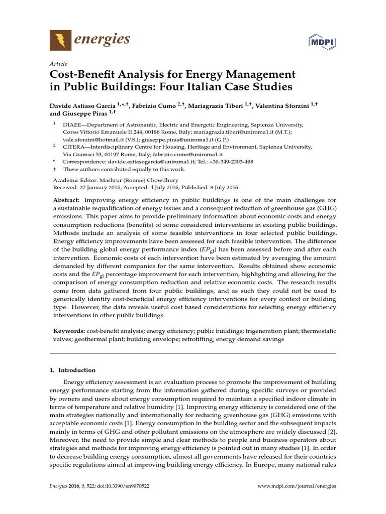 Energies: Cost-Benefit Analysis For Energy Management in Public ...