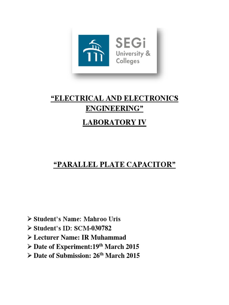 Parallel Plate Capacitor Lab Report PDF Capacitor Electric Field