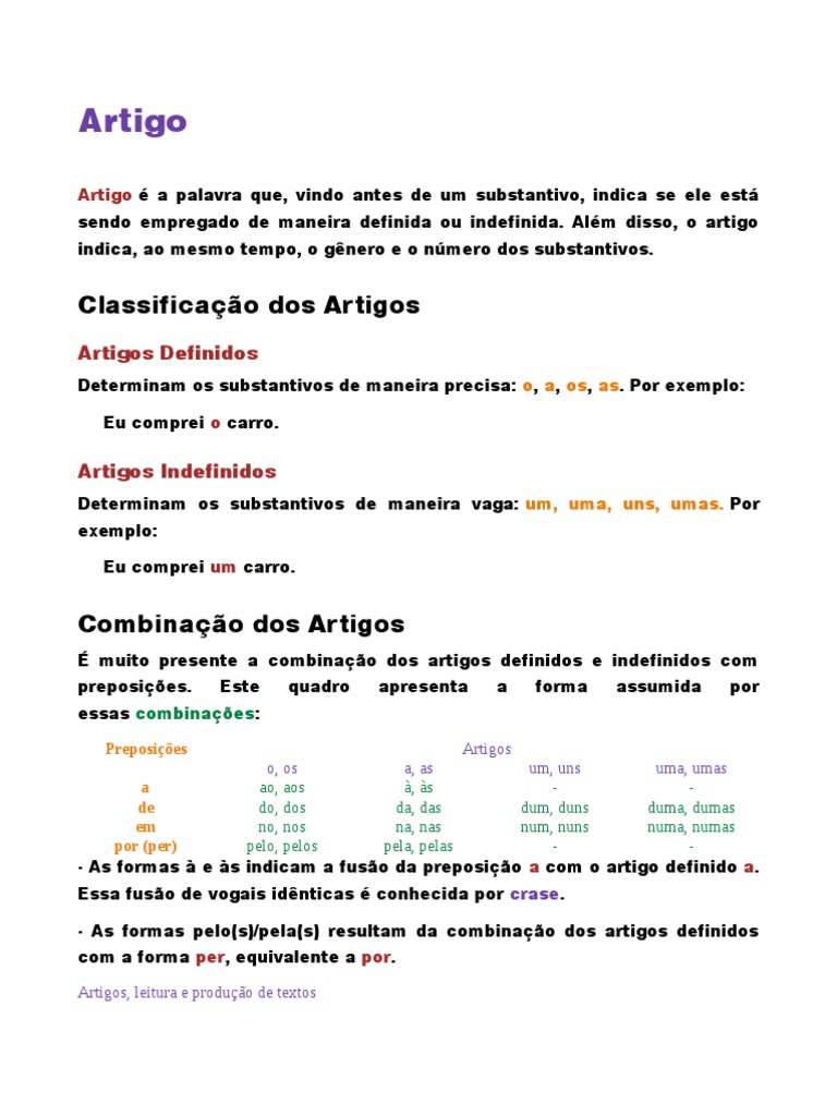 Artigo, Português - Gramática | PDF