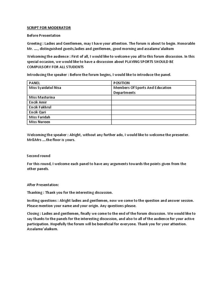 Moderator Script for Forum Discussion | PDF