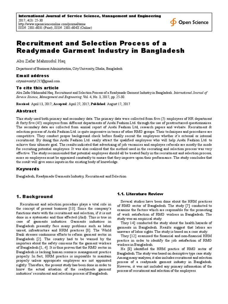 RMG Recruitment Process in Bangladesh | PDF | Recruitment | Employment
