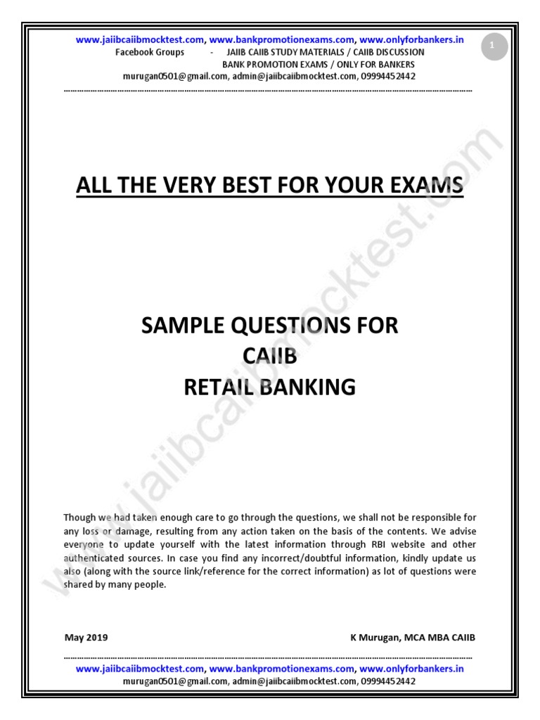 JAIIB Retail Banking Exam Guide | PDF | Test (Assessment) | Financial ...