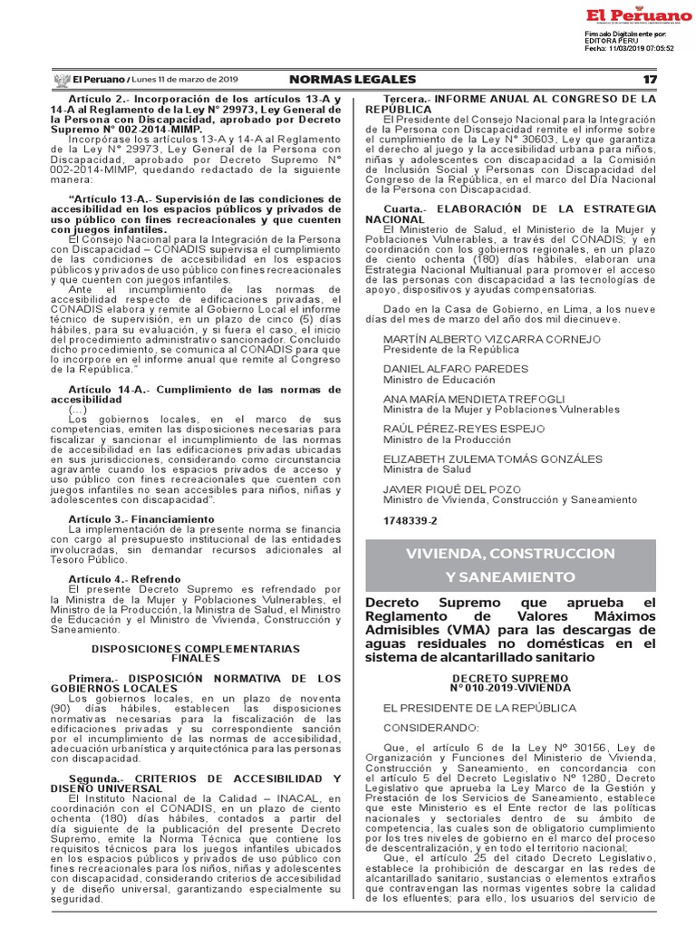 Decreto Supremo Que Aprueba El Reglamento de Valores Maximos Decreto ...