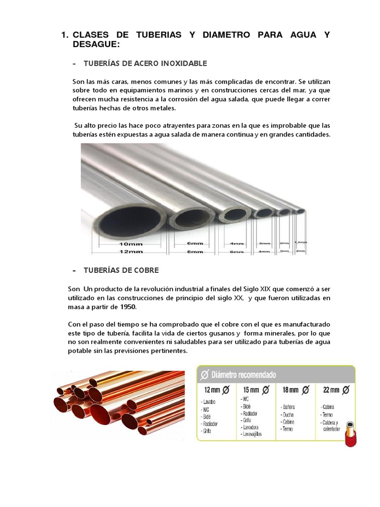 Clases de Tuberias y Diametro Para Agua y Desague | Tubería (transporte ...