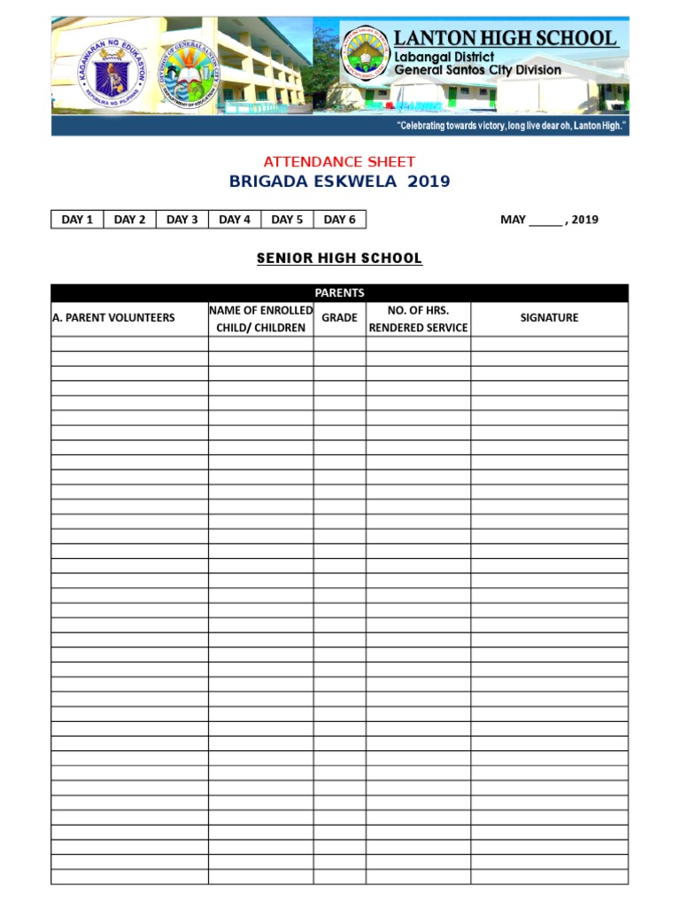 New complete brigada eskwela 2019 attendance sheets pdf government