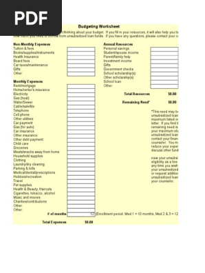 Budget Worksheet
