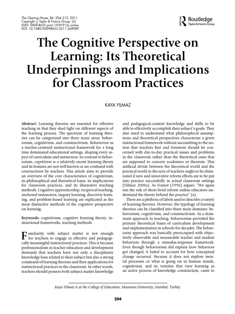 The Cognitive Perspective On Learning PDF Schema (Psychology