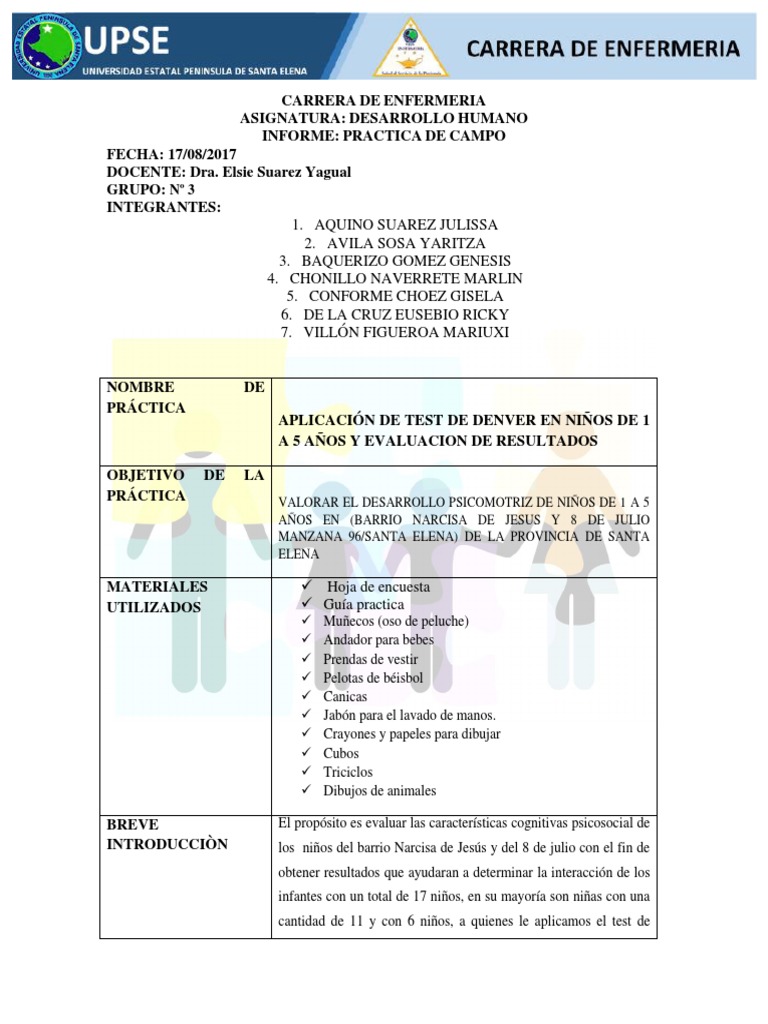 Test De Denver Grupal Original Educacion Primaria Cognicion
