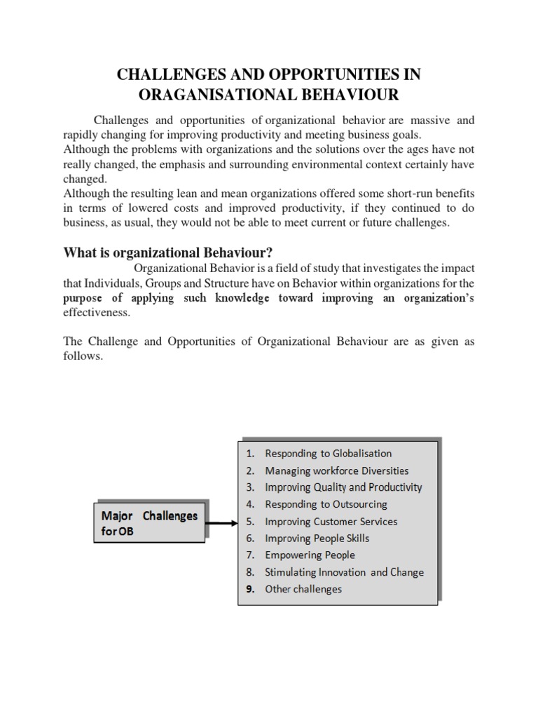 Challenges and Opportunities in OB | PDF | Organizational Behavior ...