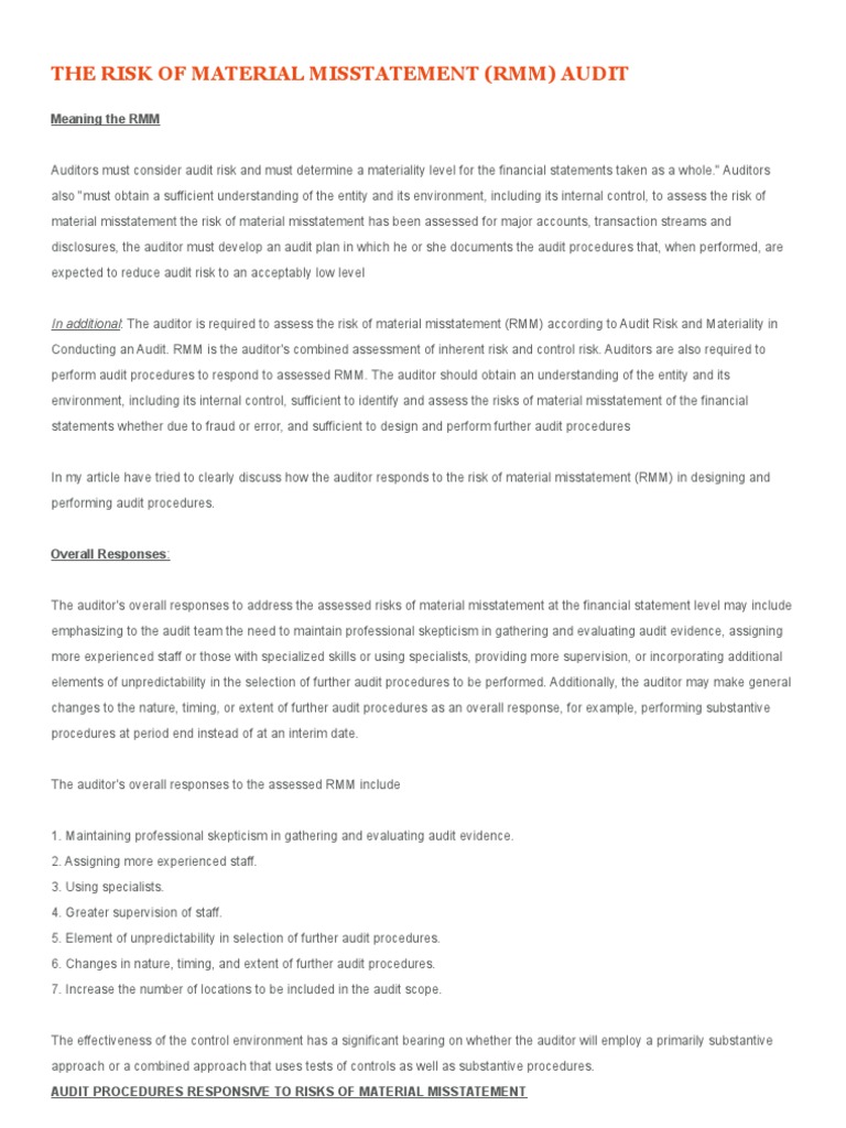 The Risk of Material Misstatement Internal Control Audit