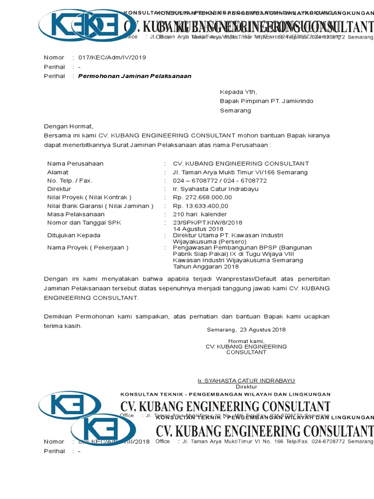 Permohonan Jaminan Pelaksanaan Bank Pdf