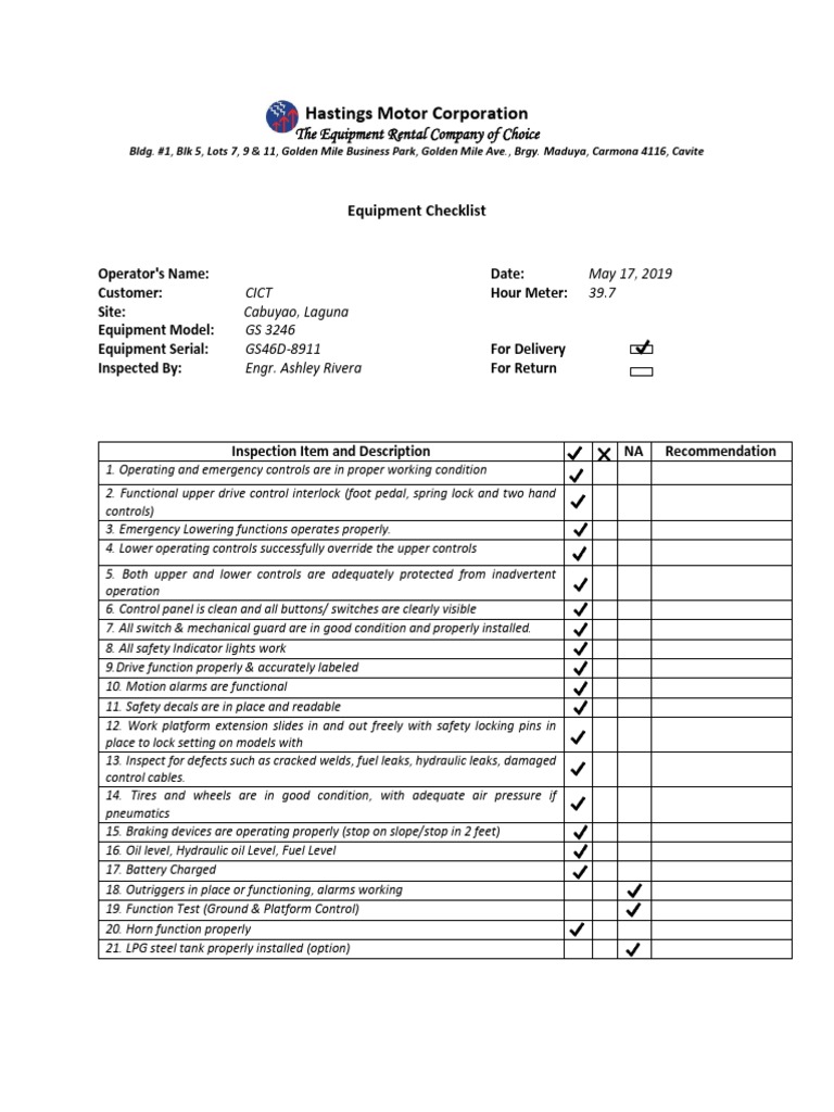 Hastings Motor Corporation The Equipment Rental Company of Choice PDF