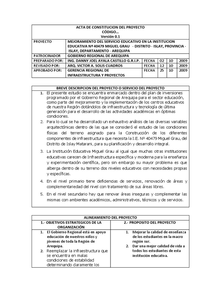 Acta de Constitucion Del Proyecto | PDF | Business