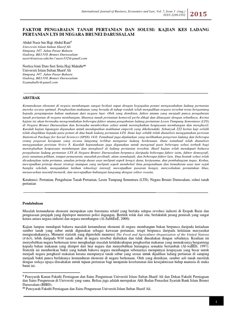 Faktor Pengabaian Tanah Pertanian Dan Solusi Kajian Kes Ladang 