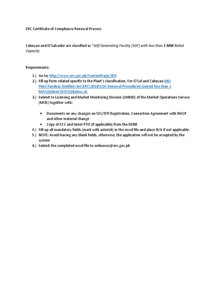 ERC Certificate Renewal Guidelines | PDF