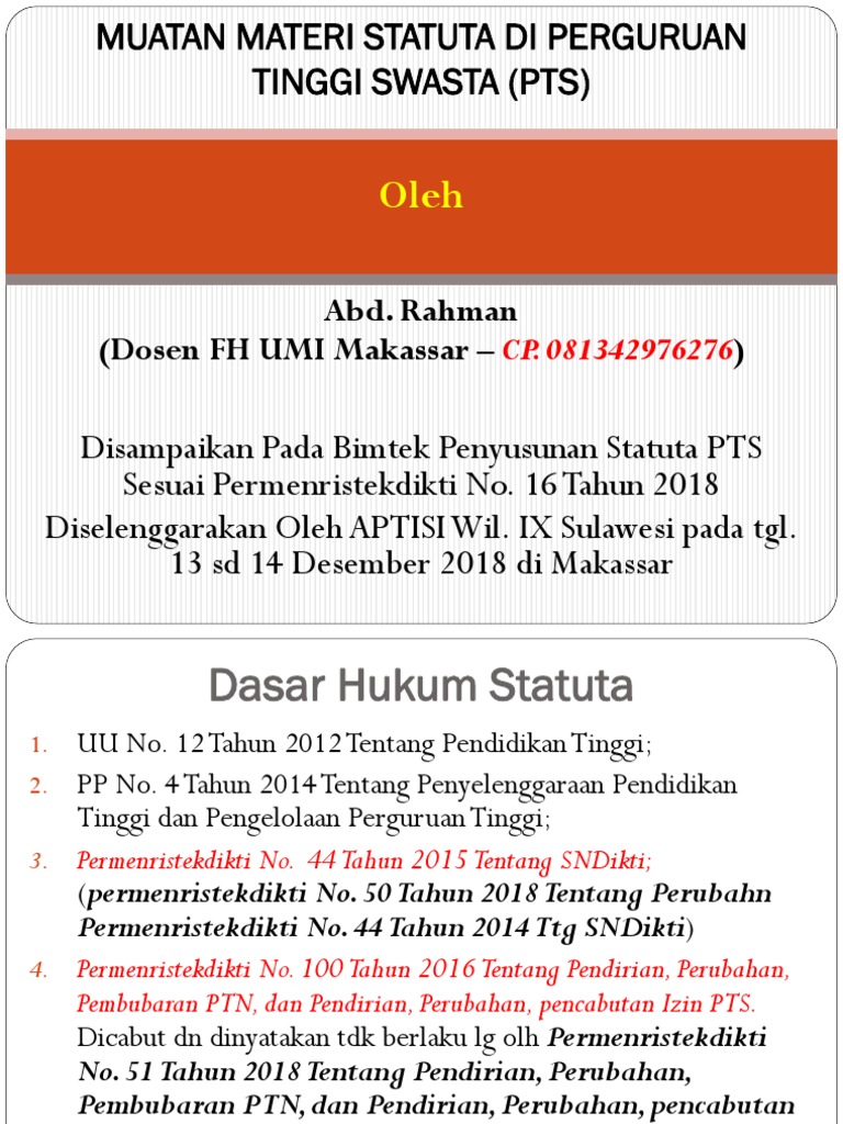 Pedoman Penyusunan Statuta PTS 2018 | PDF
