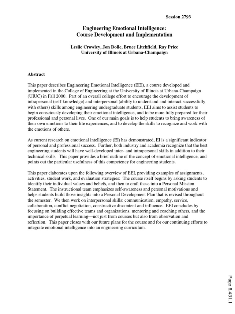 Engineering Emotional Intelligence Course | PDF | Emotional ...