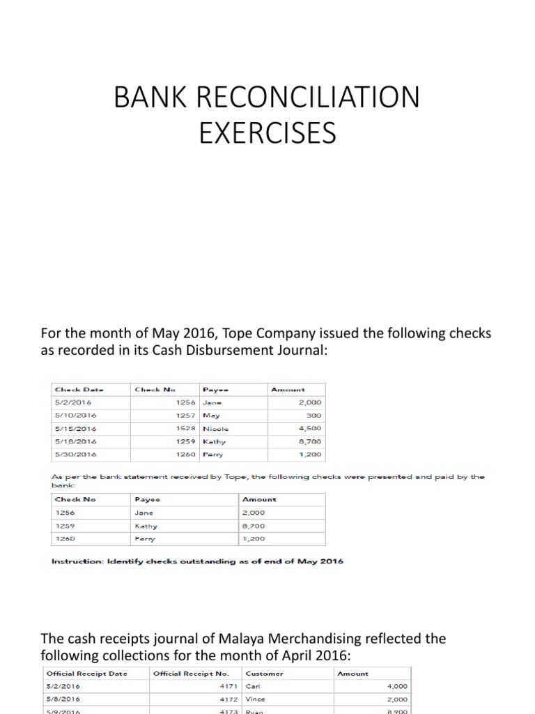 Bank Reconciliation Exercises and Solutions | PDF | Deposit Account ...