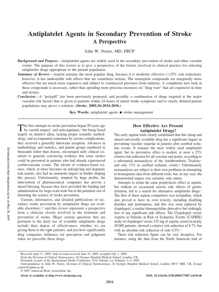 Antiplatelet Agents in Secondary Prevention of Stroke: A Perspective ...