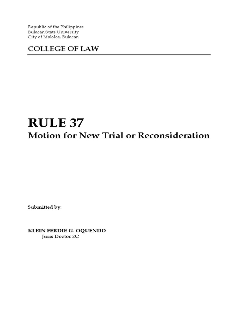 Rule 37 Motion For New Trial or Reconsideration PDF Summary
