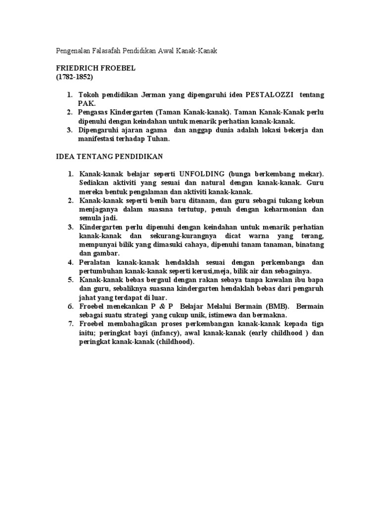 Tokoh Pendidikan Awal Kanak Kanak Froebel Pdf