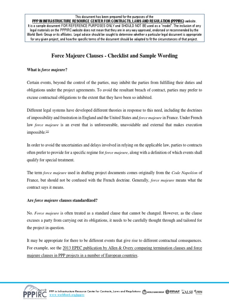 Force Majeure Clause Guidelines | PDF | Public–Private Partnership ...