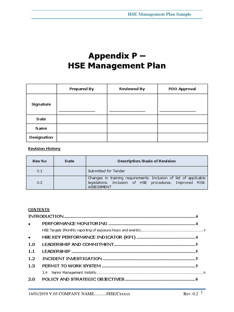 Appendix P - HSE Management Plan | PDF | Occupational Safety And Health ...