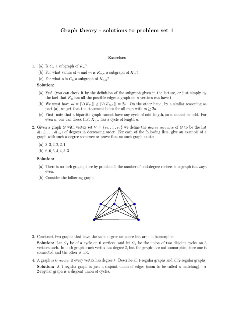 Graph Theory Problem Set Solutions: Degree Sequences, Subgraphs, and ...