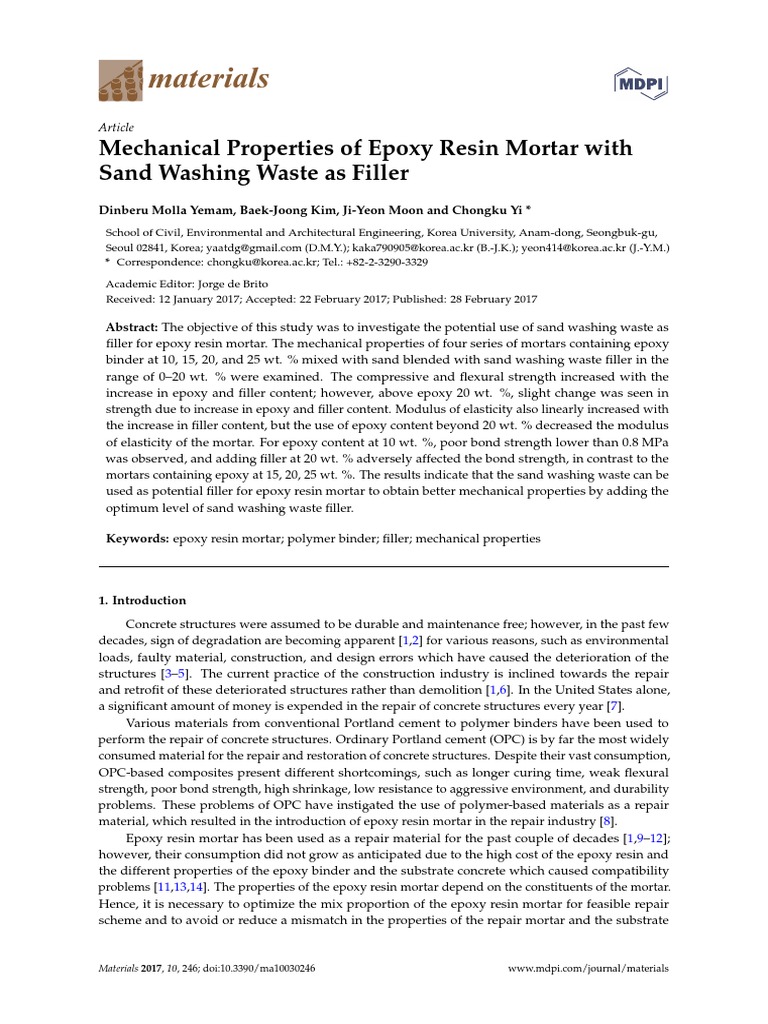 Materials: Mechanical Properties of Epoxy Resin Mortar With Sand ...