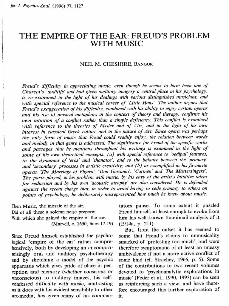 The Empire Of The Ear Freud S Problem With Music Sigmund Freud Id