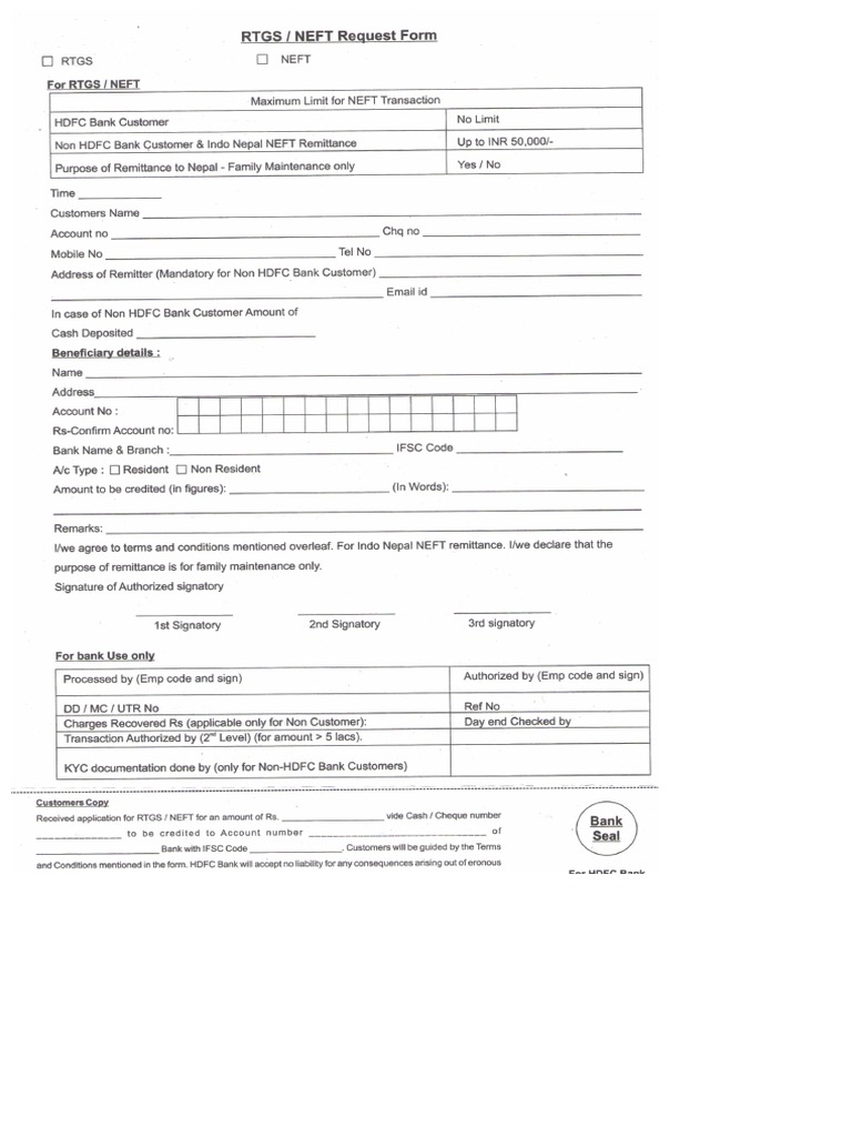 Rtgs Form HDFC | PDF