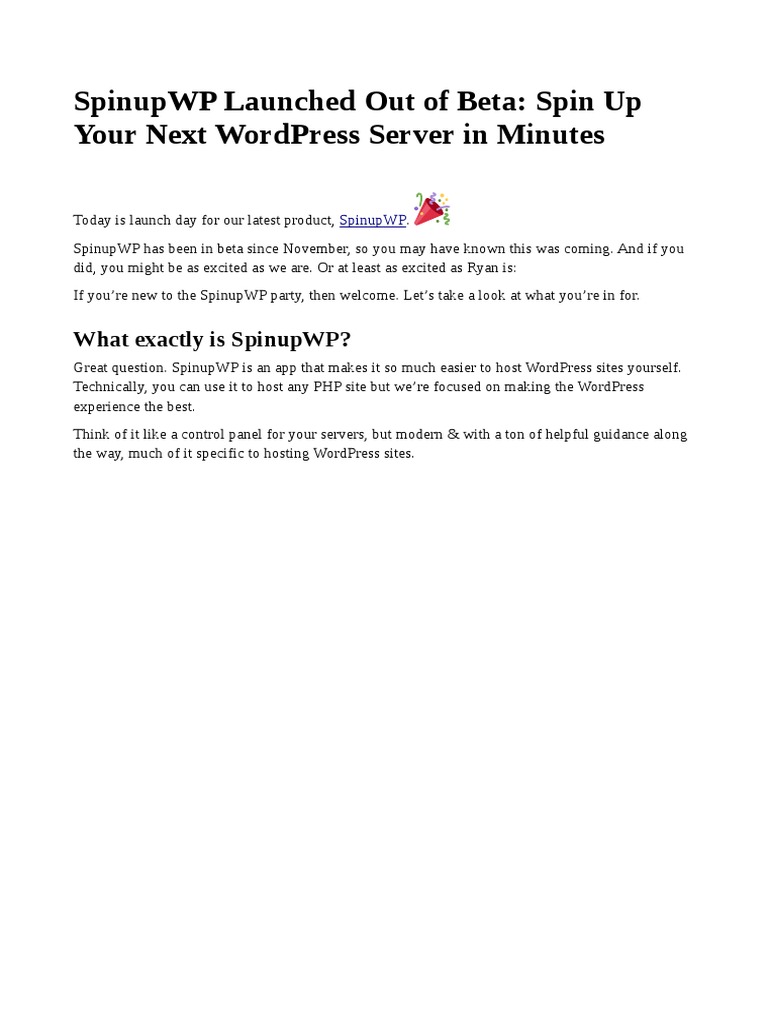 SpinupWP: Launching Easy WordPress Hosting | PDF | Word Press | Unix ...