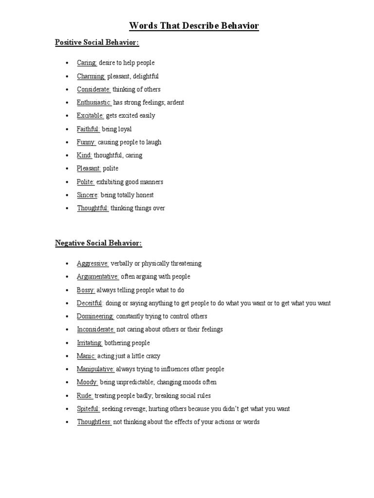 Descriptive Words for Behavior and Personality | PDF | Extraversion And ...