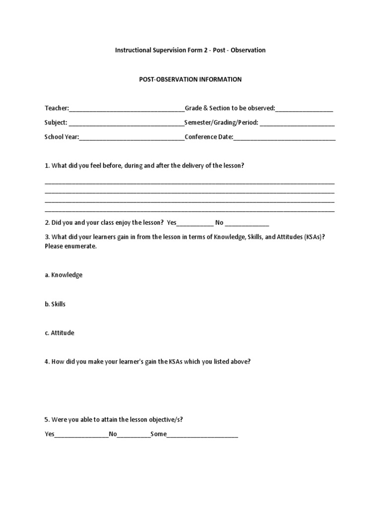 Post-Observation Supervision Form | PDF