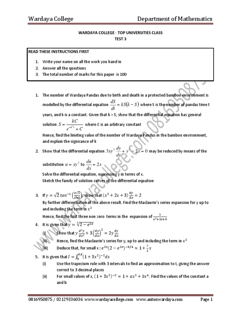 Soal Latihan Tes 3 Equations Circle