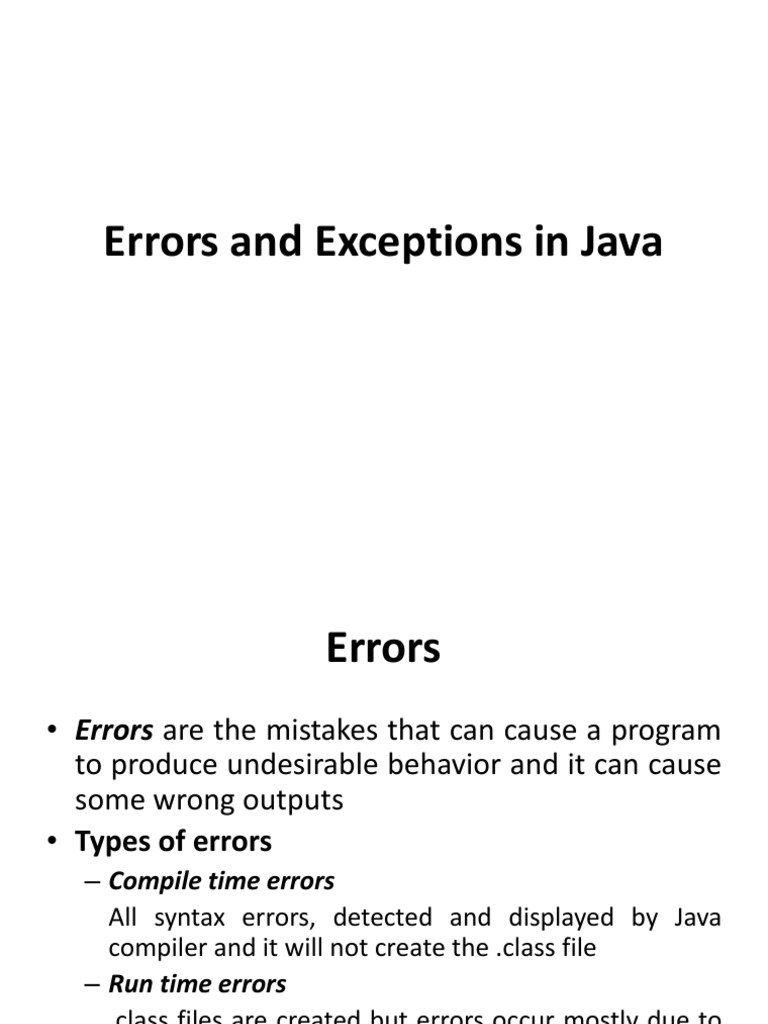 Errors and Exceptions in Java | PDF | Class (Computer Programming ...