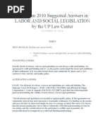 Bar Exam 2010 Suggested Answers in Labor and Social Legislation by The UP Law Center