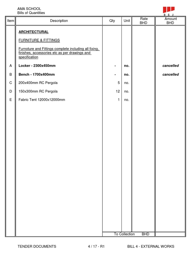 External Furniture and Fittings Bill | PDF