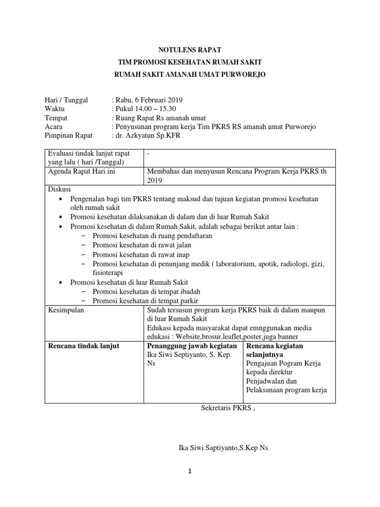 Notulen Rapat PKRS | PDF | Karier & Perkembangan
