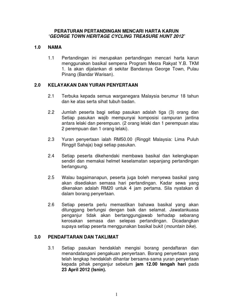 Peraturan Pertandingan Pencarian Harta Karun Pdf