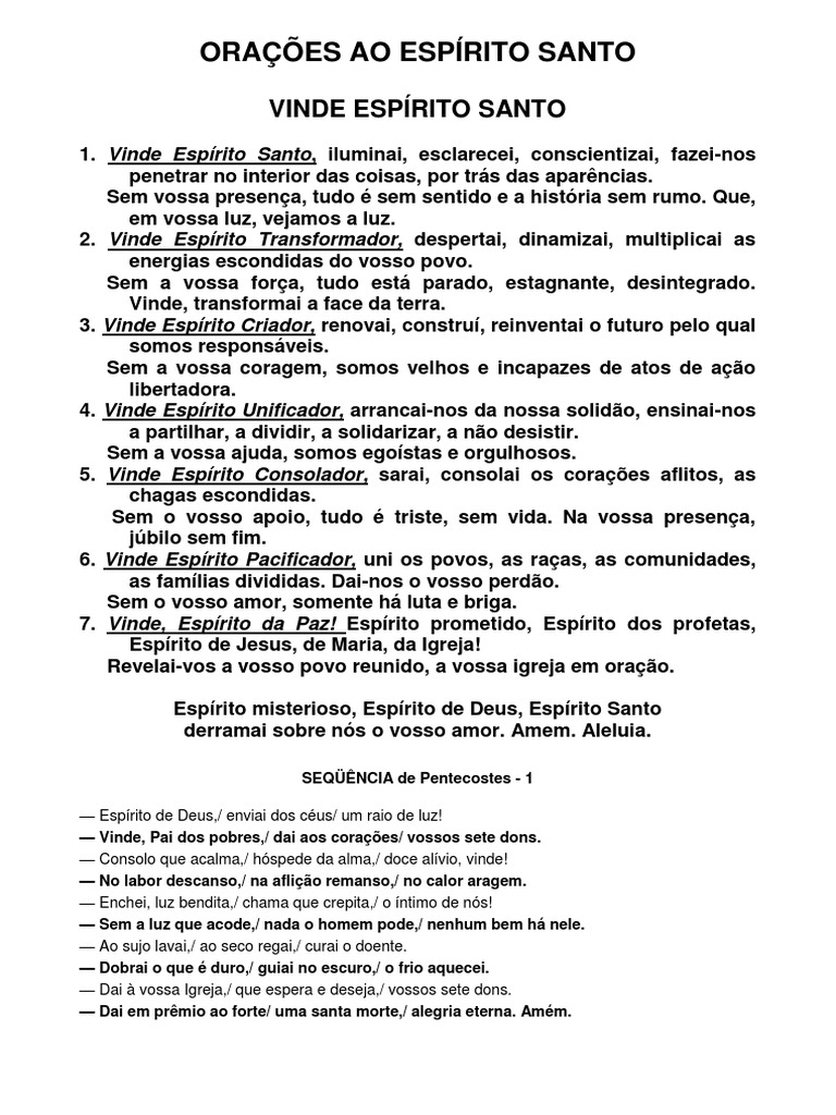 Orações E Invocações Ao Espírito Santo Pdf Espírito Santo Religião