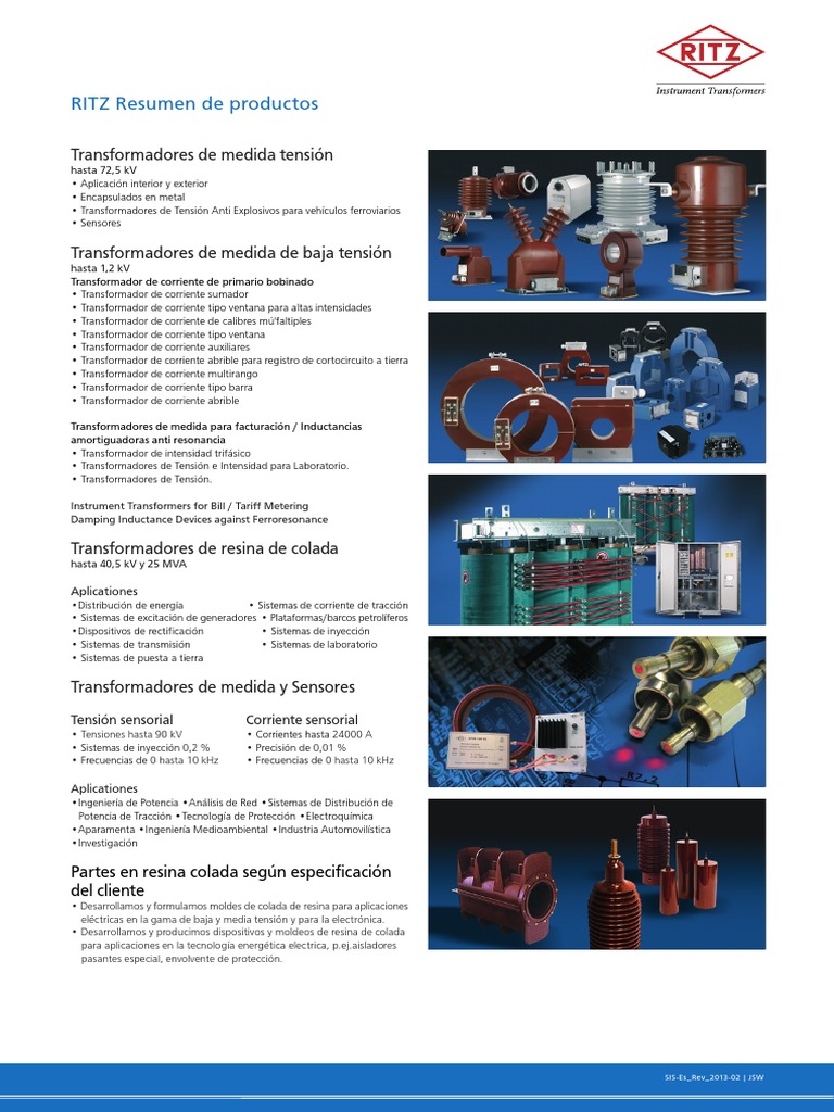 Catálogo de Transformadores RITZ | PDF | Transformador | Corriente ...