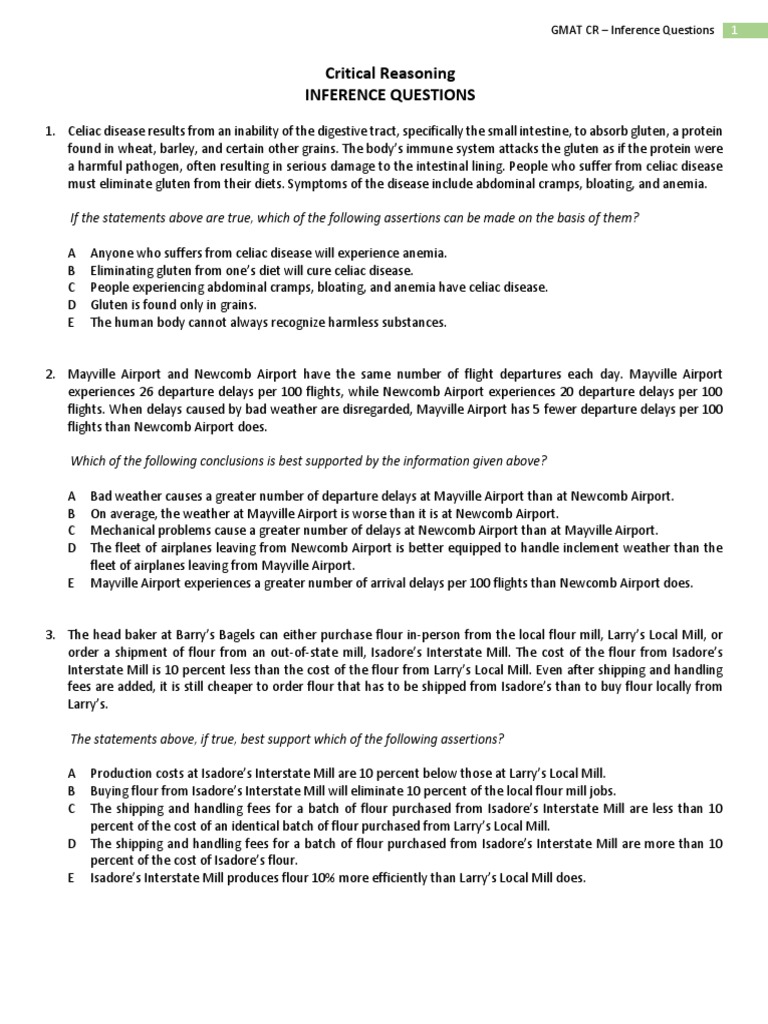 GMAT Critical Reasoning Inference Questions | PDF | Gluten | Coeliac ...