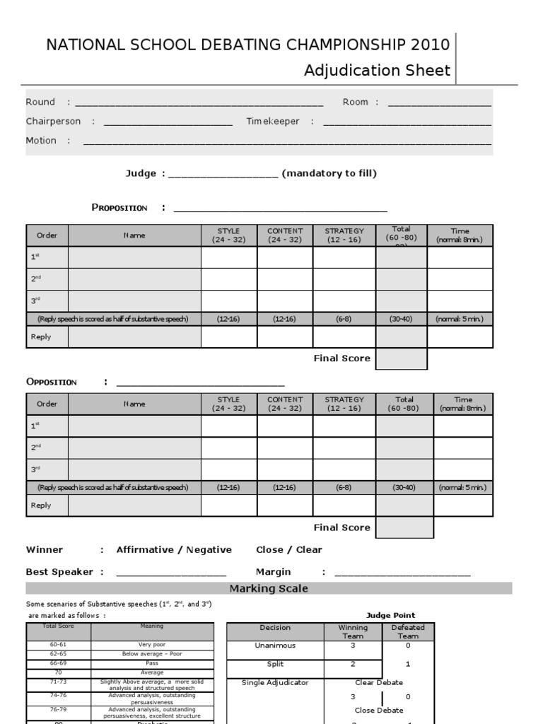 adjudication speech sheet Adjudication NSDC Sheet