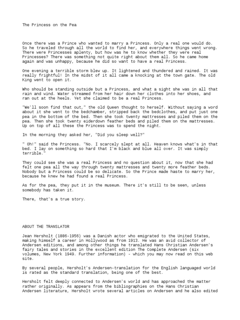 The Princess On The Pea | PDF | Hans Christian Andersen | Fairy Tales