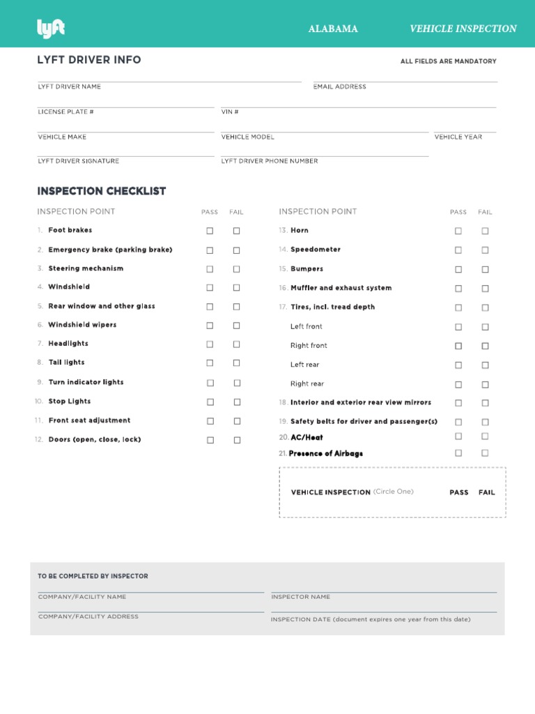 Alabama Vehicle Inspection Checklist | PDF | Road Transport | Transport ...
