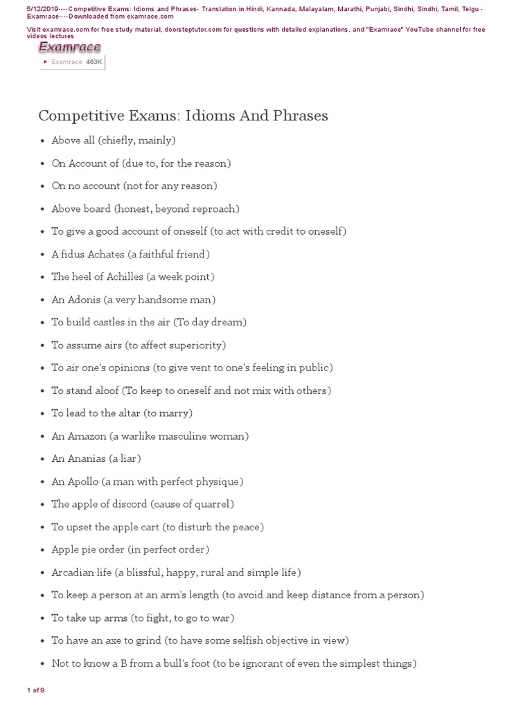 English Idioms Phrases