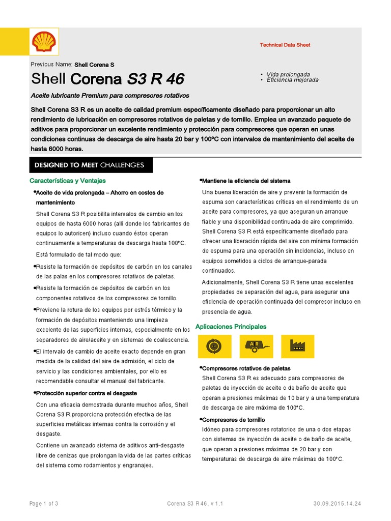 Aceite Premium Shell Corena S3 R 46 | PDF | Lubricante | Petróleo