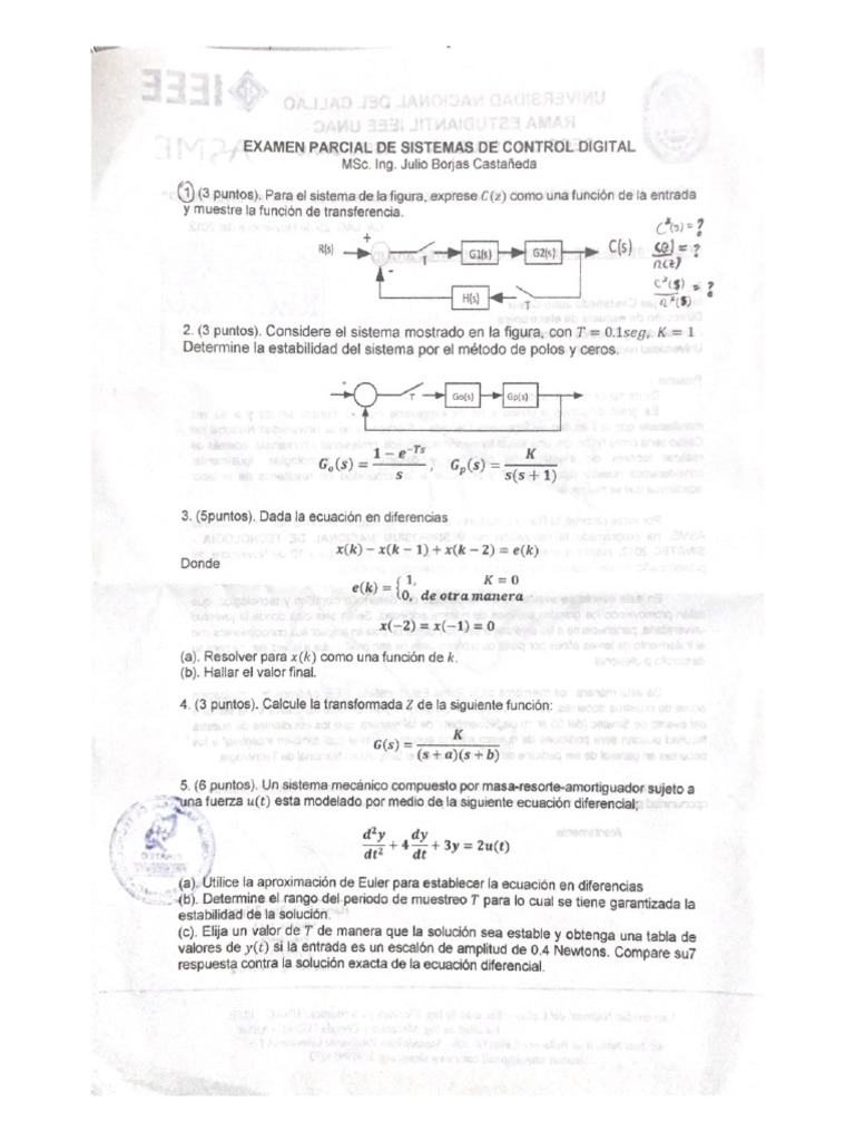 Solucion Examen Parcial De Sistemas De Control Digital Pdf